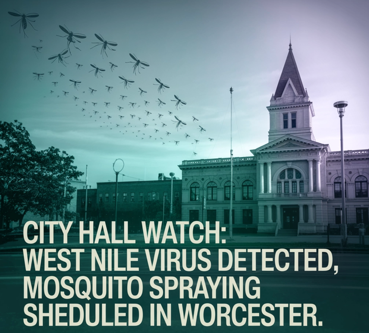 a building with many birds flying in the sky