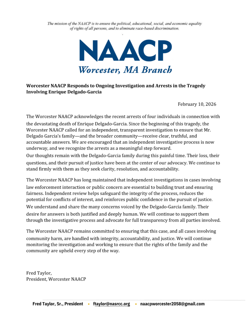 Worcester NAACP Issues Statement on Arrests in Delgado-Garcia Case